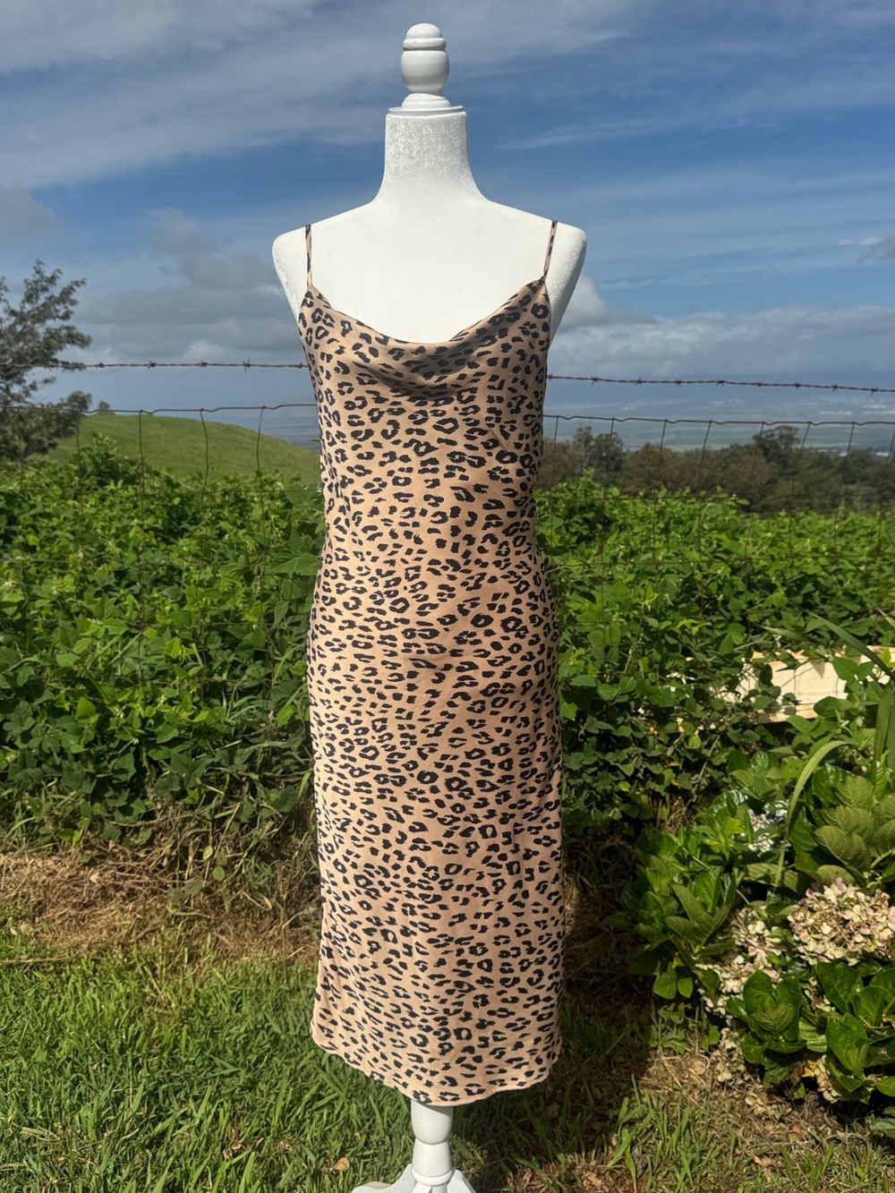 Bardot Leopard Print Cowl Neck Satin Cami Slip Dress size 6